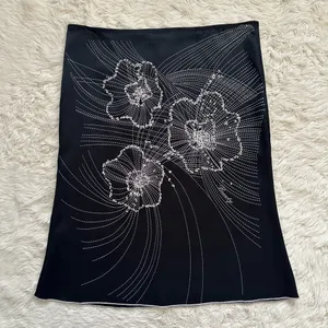 Vintage Vixen Skirt Knee Length Satin Sequins Floral Y2K 2000s Glam Black Sz M thumbnail 1