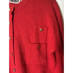 vintage Forenza red knit cardigan crew neck gold-tone buttons Lambswool Stain M thumbnail 3