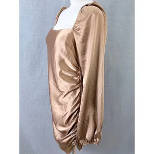 NWT Emory Park Bronze‎ Satin Ruched Mini Dress Square Neck Long Sleeve L thumbnail 4