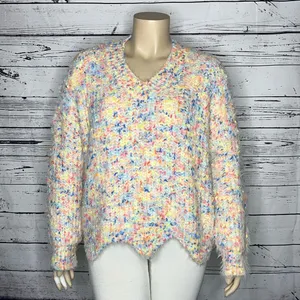 Chic Soul Size 1XL Rainbow Confetti Eyelash Open Weave Sweater Top thumbnail 1