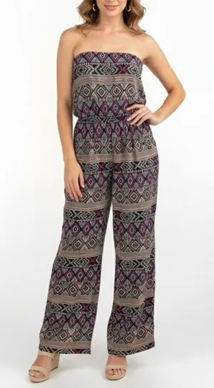 Retro Palazzo Wide Leg Jumpsuit Romper Purple LARGE Bohemian Tribal Tube Y2K thumbnail 1