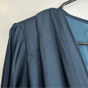 NWT See You Soon Dusty Blue Satin Long Sleeve Mini Dress Medium Anthropolgie thumbnail 3