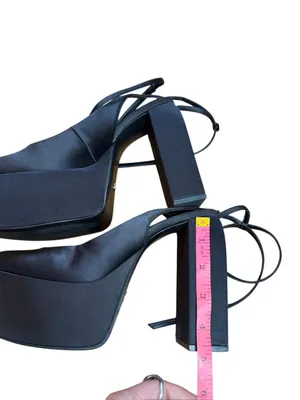 Zara Black Satin Platform Slingback Chunky Platform Heels Size 39 / 8.5 thumbnail 6