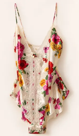 Vintage Victoria’s Secret Floral Satin Lace Teddy Bodysuit Size P thumbnail 1