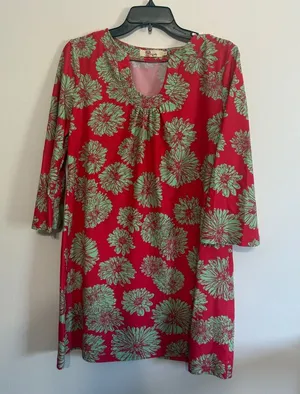 Aryeh coral and mint green 3/4 length sleeve lightweight floral dress thumbnail 1