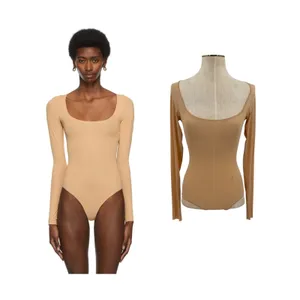Skims‎ Jelly Sheer Long Sleeve Scoop Neck Thong Bodysuit Clay Nude XS NWT thumbnail 2