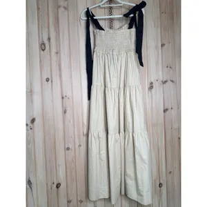 NWT Lulus Bembe Beige Tie-Strap Tiered Maxi Dress Coquette Holiday Resort Sz S thumbnail 6