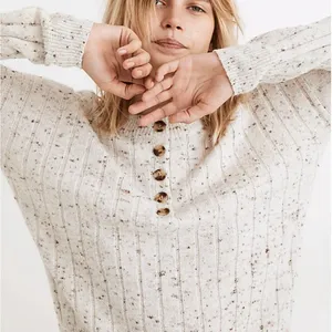 Madewell Donegal Bowden Henley Wool Blend‎ Sweater Coziest Yarn in Cream thumbnail 1