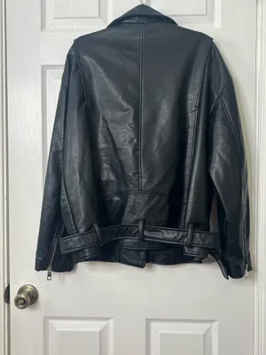 Zara Faux Leather Moto Jacket Biker Grunge Streetwear Belted Black Size L thumbnail 3