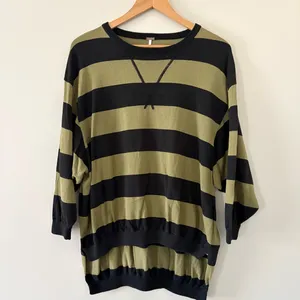 Free People Surfin On Your Stripes Sweater Top High Low Oversized Moss Size XS/S thumbnail 4