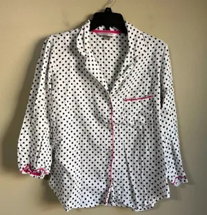 Victoria's Secret navy and white polkadot pajama top medium‎ thumbnail 1
