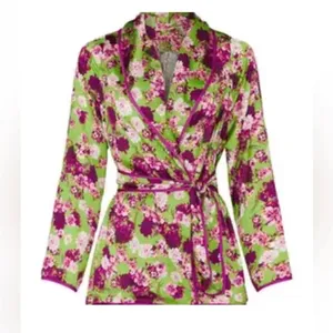 Giovanni Nicolai Floral Print Green & Purple Wrap Top(Size Medium thumbnail 2