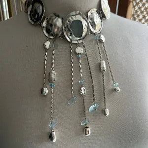Free People Speak Up Silver and Blue Statement Necklace thumbnail 1