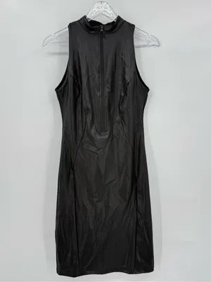 Popilush Shapewear Sculpting Faux Leather Zip Bodycon Dress Black Large NEW thumbnail 4