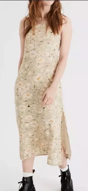 American‎ Eagle Floral Midi Side Slit Slip Dress in Soft Green Size Extra Small thumbnail 1