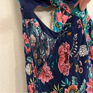 Magnolia Boutique - One piece Strapless Navy Mixed Print Jumpsuit - Small - NWOT thumbnail 9