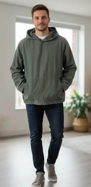 COS Men’s Hoodie Canvas Pullover Streetwear Olive Green Designer Sz Large thumbnail 1