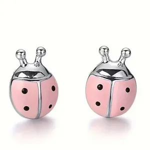 Pink and Silver Ladybug Earrings thumbnail 2