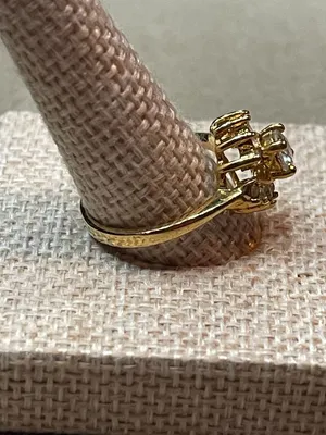 Vintage 80s Gold Plated Thailand Cubic Zirconia Swirl Cluster Cocktail Ring Size thumbnail 4