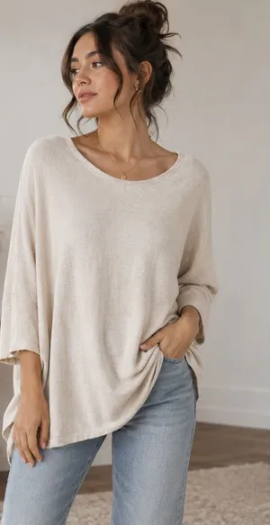 ThirdLove Slouchy Twist Back Cream Modal Oversized Soft Sweater Top XL thumbnail 1