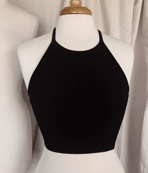 Black Ribbed Halter Crop Top thumbnail 1