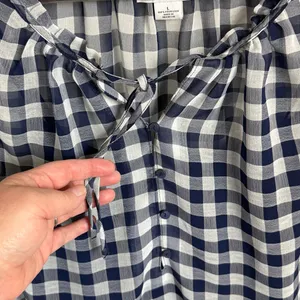 Liz Claiborne Navy White Gingham Sleeveless Top w Tank Size L thumbnail 2