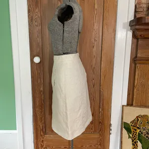 💥Brooks Brothers 100% Linen A-Line Skirt Cream Natural Pockets Size 8💛 thumbnail 14