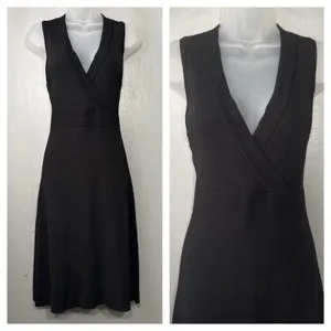 Ann Taylor Sleeveless Sweater Dress Size Small Black Preppy Classic Chic Midi thumbnail 2