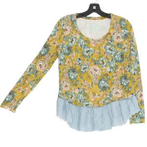 Lilka Anthropologie Womens Top Sweatshirt Mixed Media Ruffle Floral Medium FC thumbnail 6