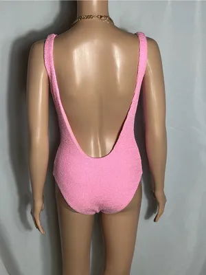 It’s Now Cool Pink Crinkle One Piece Swimsuit Women’s M Low Back Scoop Neck thumbnail 3