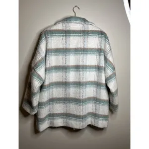 Anthropologie Womens‎ White Green Elsa Plaid Collared Long Sleeve Coat Size M thumbnail 12