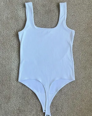 Abercrombie & Fitch White Ribbed Tank Bodysuit in Women's Medium thumbnail 2