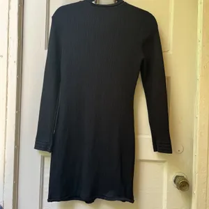 Zara Black Dress L Bodycon Work Long sleeve Preppy Ribbed Fitted Professional thumbnail 6