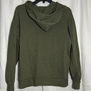 Madewell Pleat Sleeve Shrunken Hoodie Sweatshirt‎ Olive Green Heathered XXS thumbnail 2