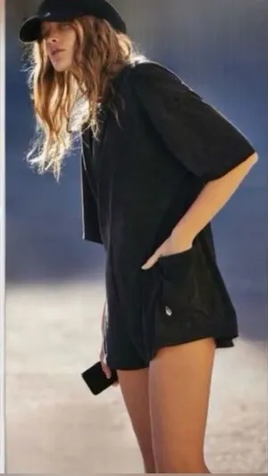 Free People Movement NWOT Hot Shot Tee Romper Washout Black Size XS thumbnail 1