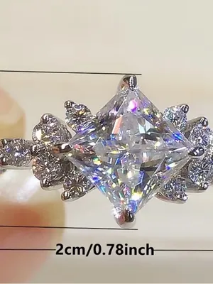 White Gold Plated Diamond-Cut Princess CZ Engagement Ring Size 9 thumbnail 5
