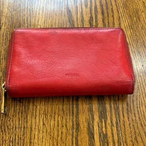 Fossil Bright Red Leather Clutch thumbnail 2