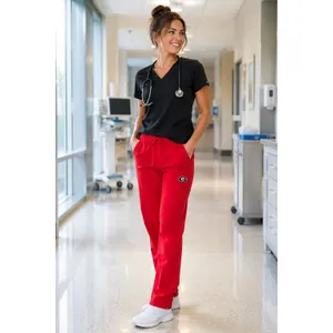 Burcs Georgia Bulldogs UGA Red Scrub Pants Drawstring Small Cotton‎ Blend Unisex thumbnail 2