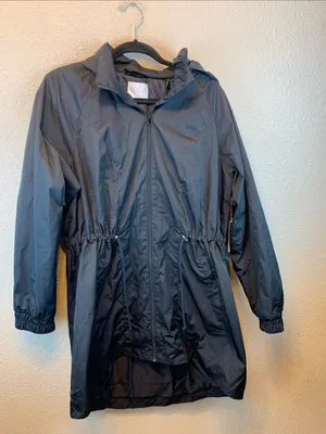 Stylus black rain coat sz XL NWT cinched waist hooded preppy long trench thumbnail 1