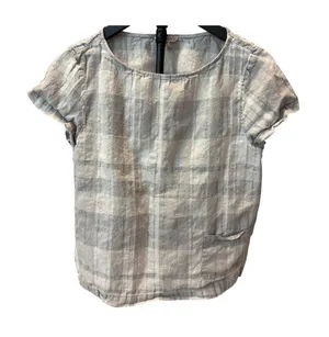 Eileen Fisher Short Sleeve Organic Cotton Blend Top Gray Plaid Size Medium thumbnail 1