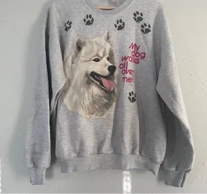 Vintage Jerzees Gray Dog Lover Crewneck Sweatshirt Retro Neutral 90s Large thumbnail 1