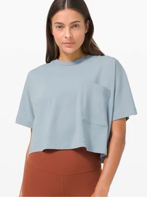 Lululemon Check the Box Short Sleeve Cropped Pocket Shirt Dusty Blue thumbnail 1