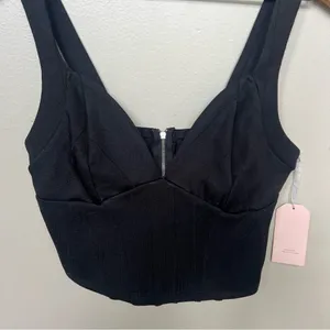 Blashe Los Angeles NWT Black Sleeveless Corset Bustier Crop Top Zipper Medium thumbnail 3
