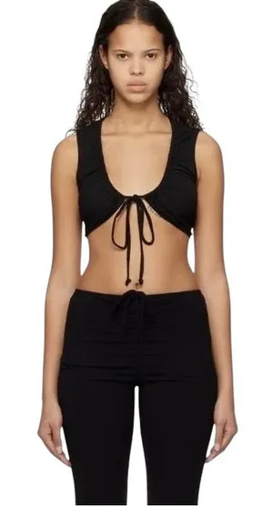 SKIMS Soft Lounge Tie Front Super Crop Top in Onyx Size Medium NWT thumbnail 1