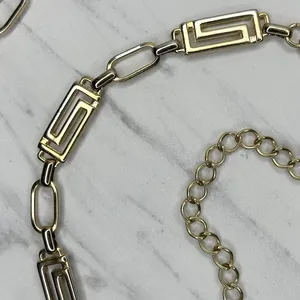 Greek Key Gold Tone Chain Belt One Size (OS) Adjustable Hook Closure ✨ thumbnail 8