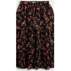 Draper James RSVP Black Red Floral Tiered Midi Skirt Elastic Waist Large L thumbnail 2
