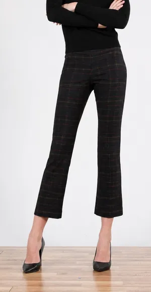 Avenue Montaigne Leo Kick Flare Pant Plaid Black Red Size 12 Dark Academia‎ thumbnail 1