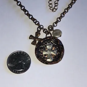 Elegant Aged Metal Boho Cross Pendant Charm Necklace thumbnail 4