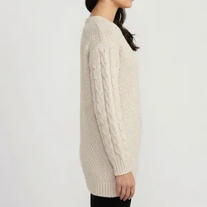 Old Navy Cable Knit Crewneck Tunic Sweater – Cream / Oatmeal (Size M) thumbnail 3