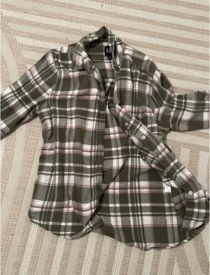 Green pink Gap flannel plaid womens large   thumbnail 1